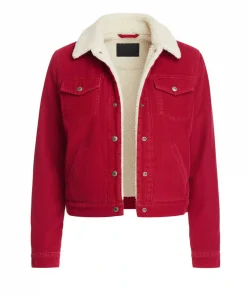 Womens Red Corduroy Fur Jacket