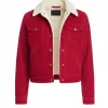 Womens Red Corduroy Fur Jacket