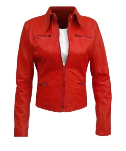 Womens Emma Red Cropped Leather Jacket
