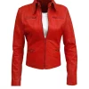 Womens Emma Red Cropped Leather Jacket