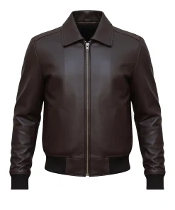 Mens Brown Leather Bomber Jacket
