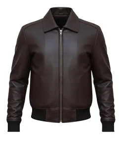 Mens Brown Leather Bomber Jacket