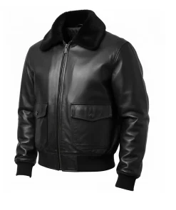 Black Leather Bomber Jacket​