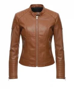 Brown Cropped Leather Jacket