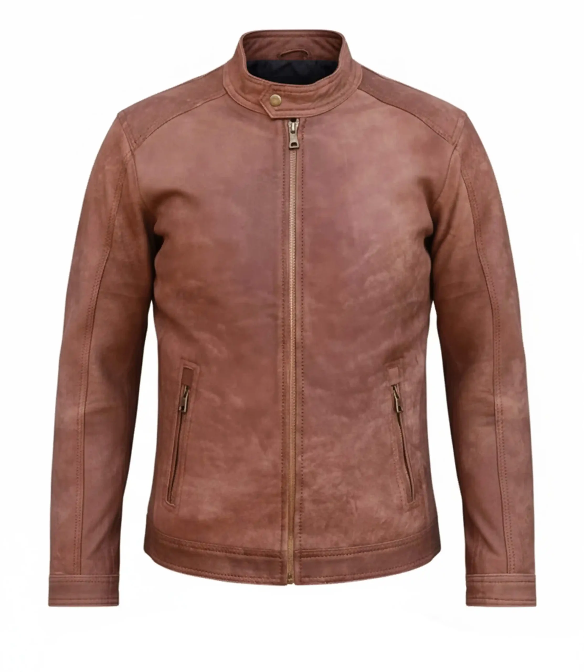 Mens Brown Suede Moto Leather Jacket