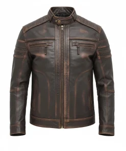 Mens Retro Brown Moto Leather Jacket