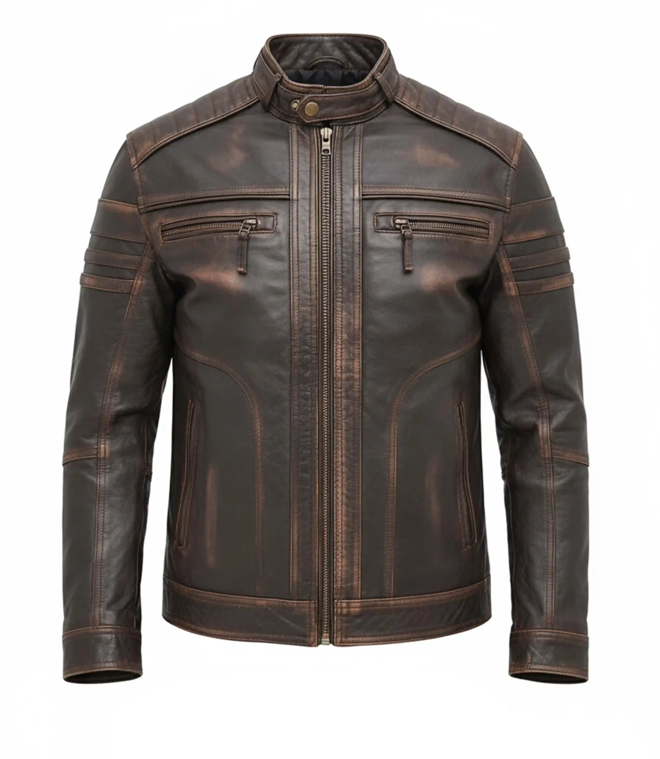 Mens Retro Brown Moto Leather Jacket