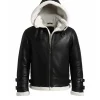 Mens Aviator Black Leather Jacket With Hood