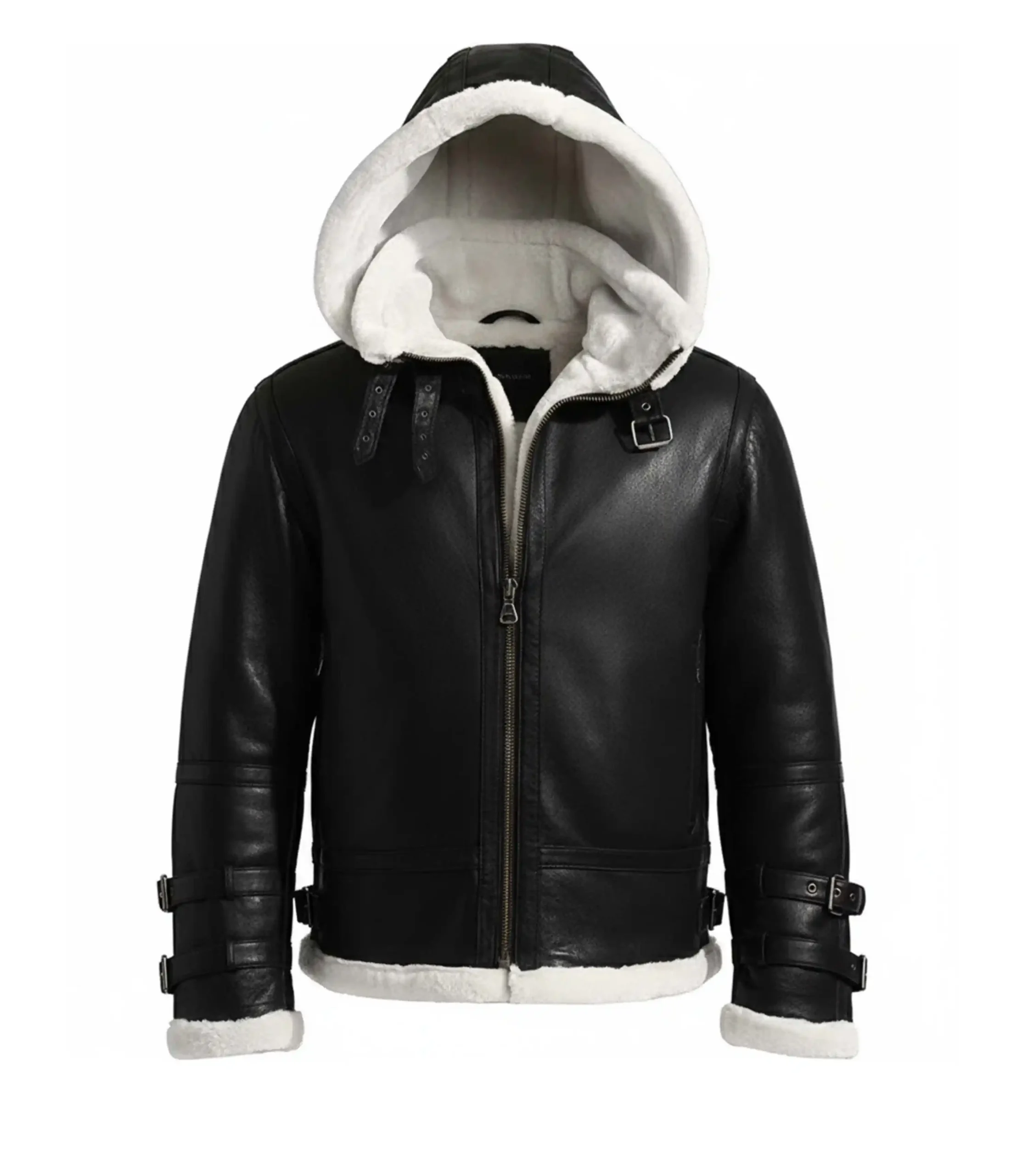Mens Aviator Black Leather Jacket With Hood
