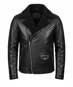 Mens Black Fur Motorcycle Leather Jacket