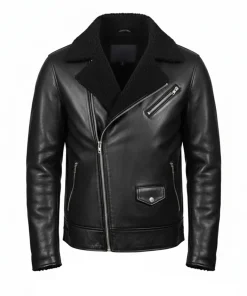 Mens Black Fur Motorcycle Leather Jacket