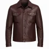 Mens Burgundy Trucker Leather Jacket
