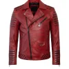 Mens Waxed Red Biker Leather Jacket