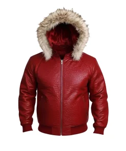 Mens Red Crocodile Bomber Leather Jacket
