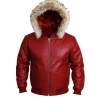 Mens Crocodile Leather Bomber Jacket With A Hood