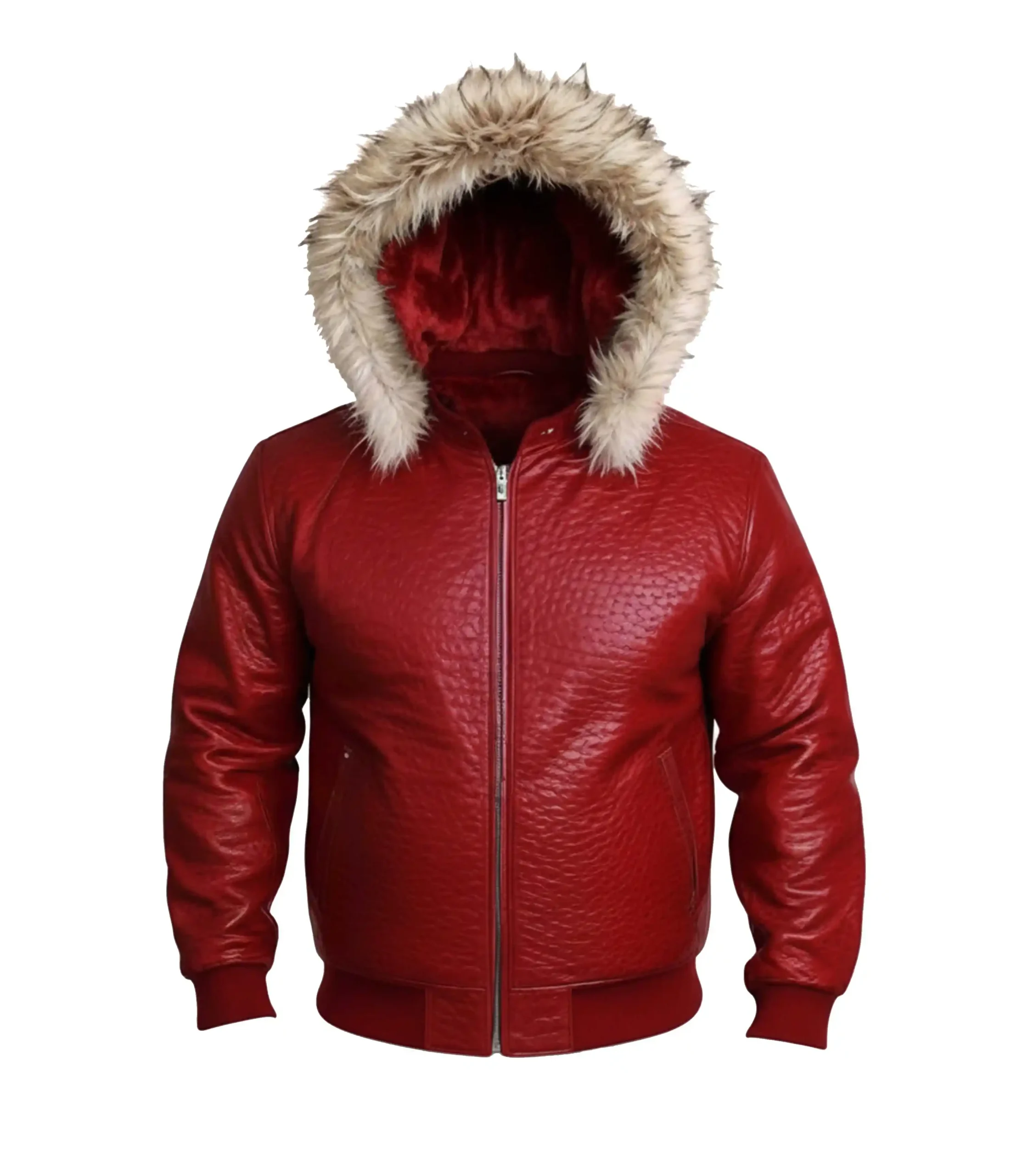 Mens Red Crocodile Bomber Leather Jacket