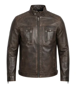 Mens Distressed Biker Leather Jacket