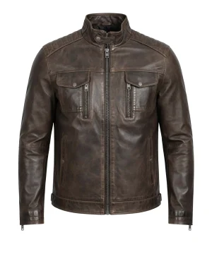 Mens Distressed Biker Leather Jacket