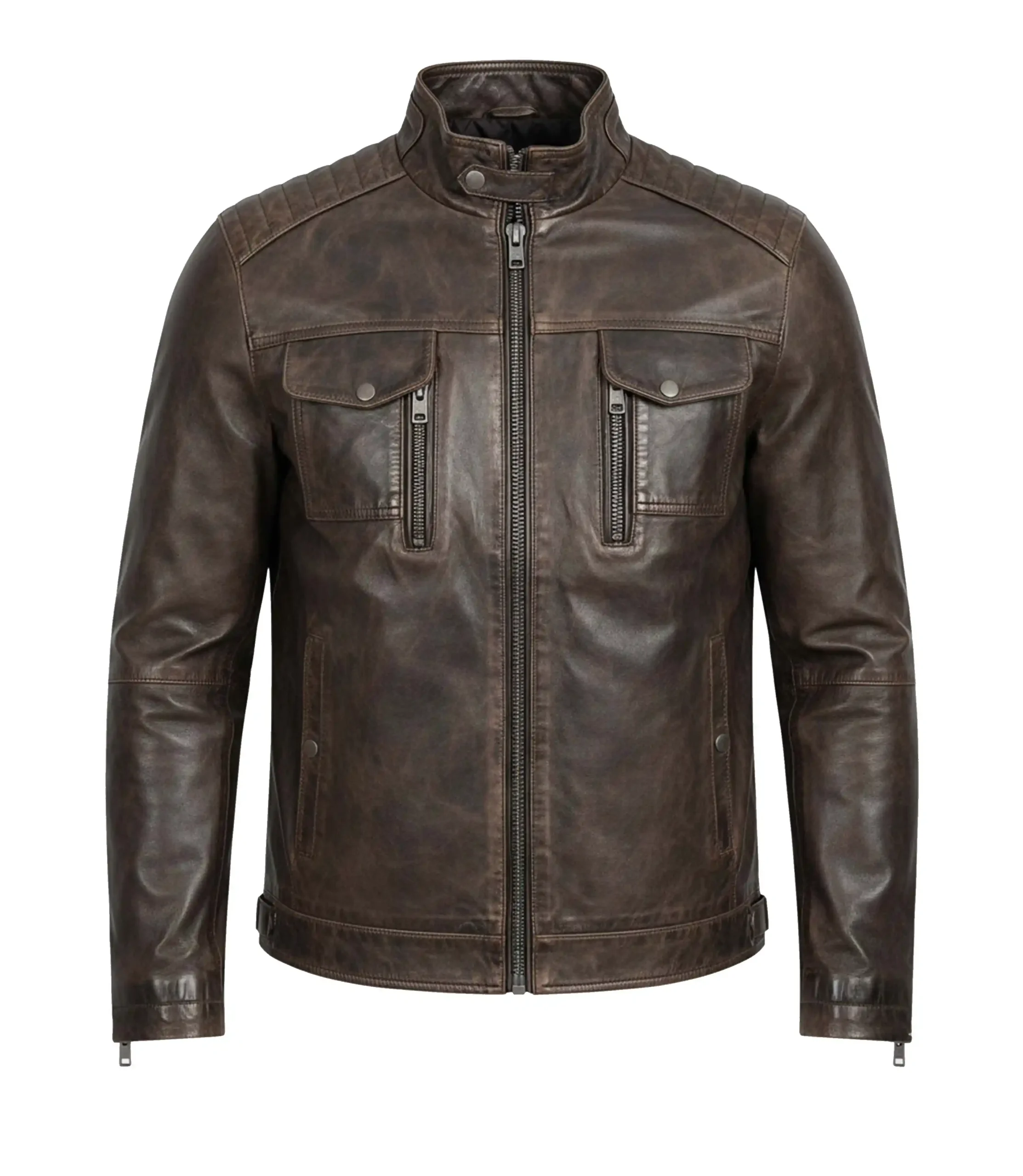 Mens Distressed Biker Leather Jacket