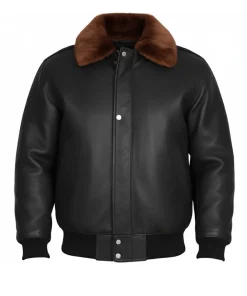 Mens Collar Fur Bomber Leather Jacket