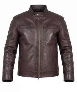Mens Burgundy Cafe Racer Leather Jacket