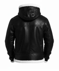 Alternative view of Mens Aviator Black Leather Jacket With Hood