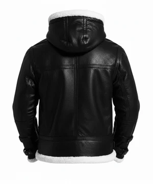 Alternative view of Mens Aviator Black Leather Jacket With Hood