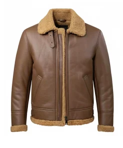 brown leather aviator jacket front view