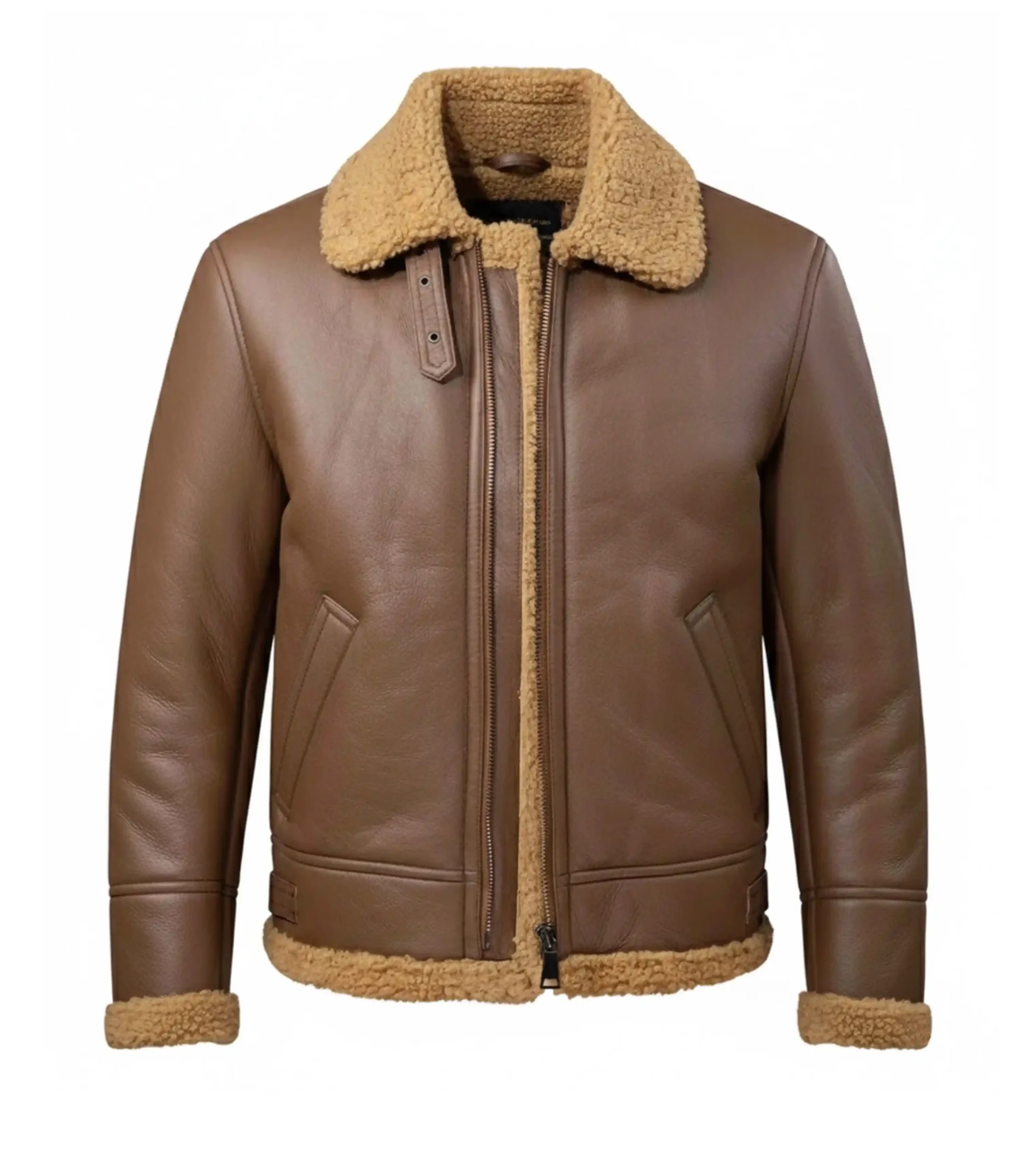 brown leather aviator jacket front view