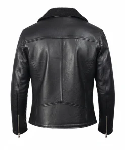 Alternative view of Mens Black Fur Motorcycle Leather Jacket