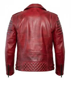 Alternative view of Mens Waxed Red Biker Leather Jacket