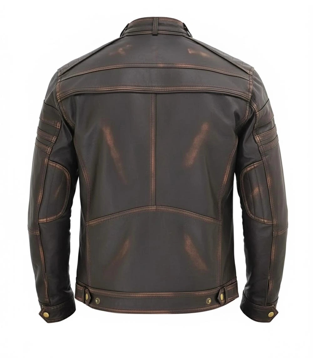 Mens Retro Brown Moto Leather Jacket - Image 2