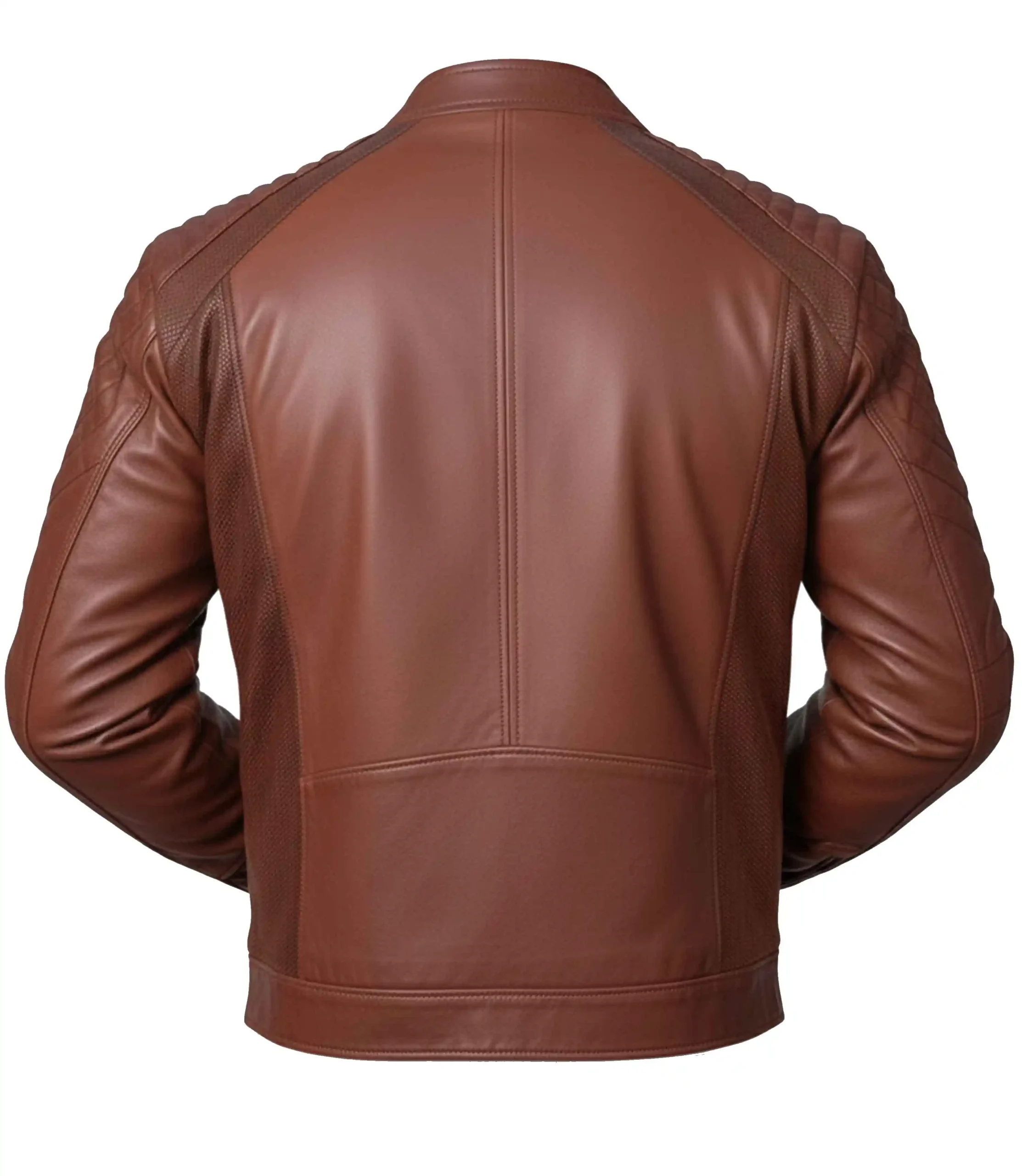 Mens Brown Perforated Biker Leather Jacket - Image 2