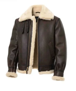 B3 Shearling Bomber Leather Jacket with Fur Collar