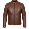Mens Brown Perforated Biker Leather Jacket