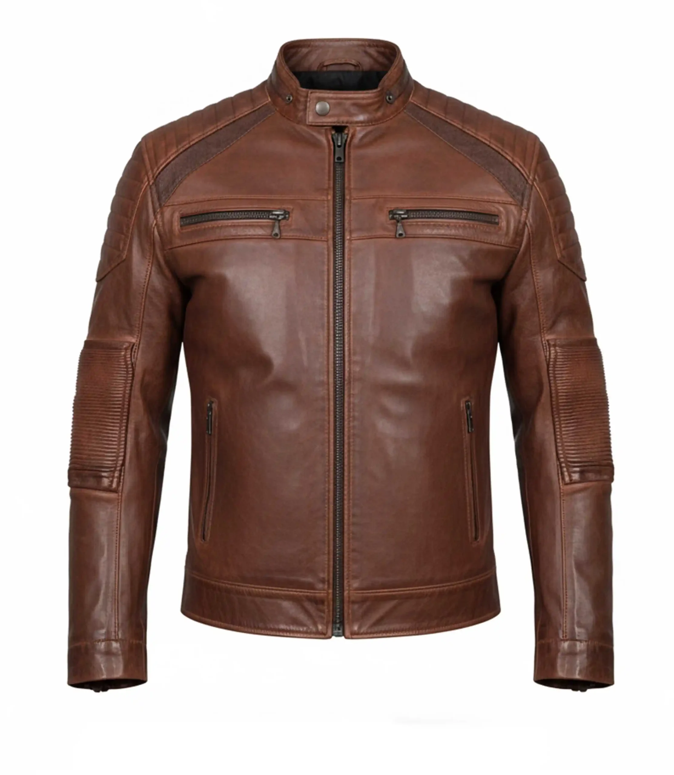 Mens Brown Perforated Biker Leather Jacket