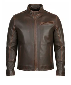 Distressed Leather Moto Jacket
