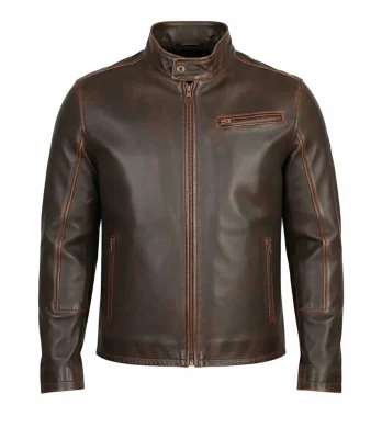 Distressed Leather Moto Jacket