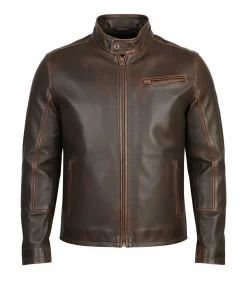 Distressed Leather Moto Jacket