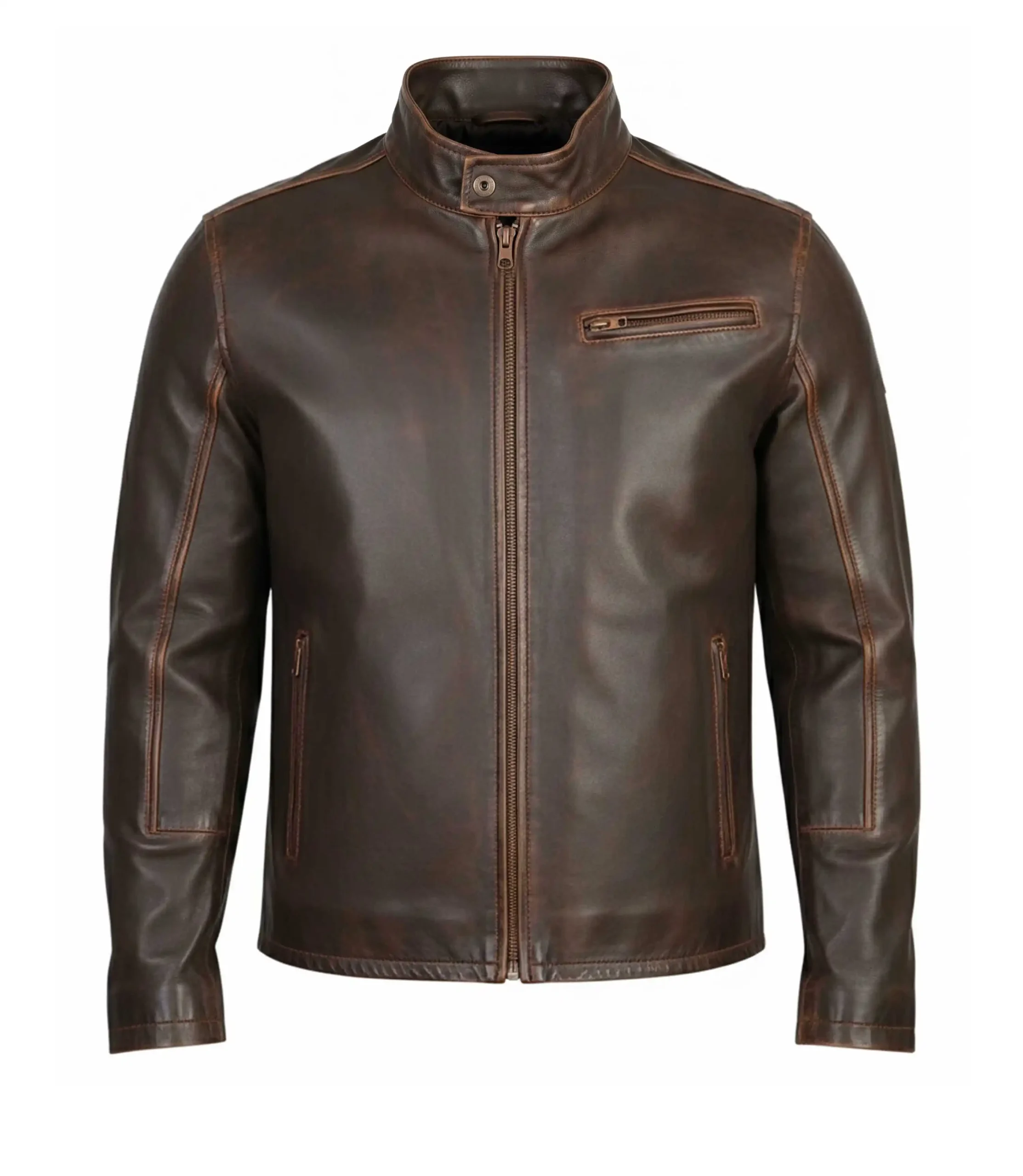 Distressed Leather Moto Jacket