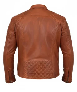Alternative view of Mens Tan Waxed Cafe Racer Leather Jacket