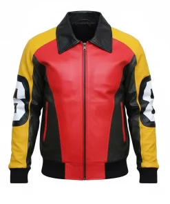 Mens Multi Color Leather 8 Ball Jacket