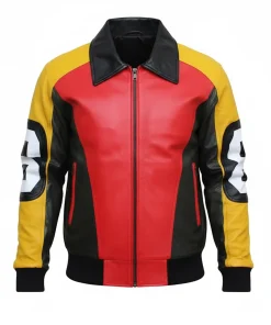 Mens Multi Color Leather 8 Ball Jacket