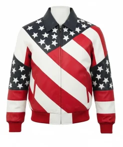 Mens USA Flag Leather Jacket