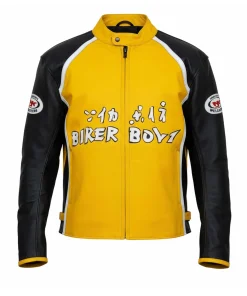 Yellow & Black Leather Racer Jacket