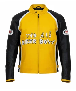 Yellow & Black Leather Racer Jacket