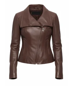Womens Drape Collar Lyla Motorcycle Leather Jacket