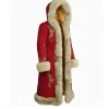 Womens Luxury Red Christmas Coat with Golden Scrollwork