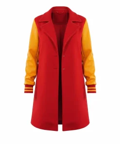 Wool Blend Two-Tone Yellow & Red Trench Coat
