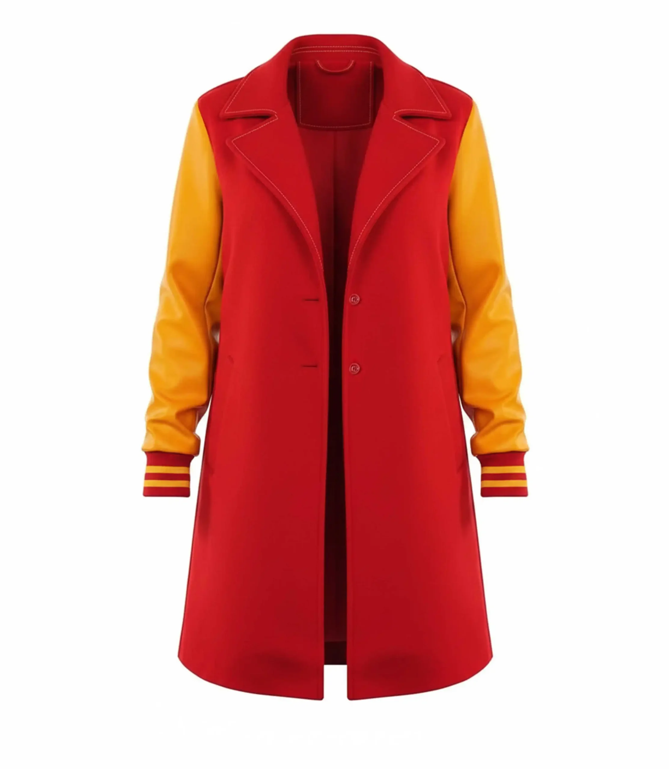 Wool Blend Two-Tone Yellow & Red Trench Coat